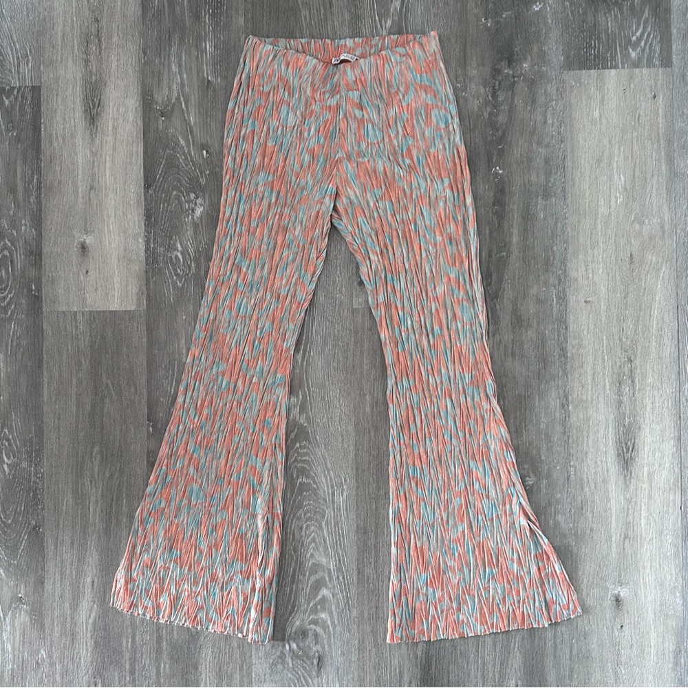 Zara Orange and Blue Wide Leg Pants